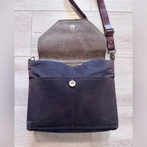 R RIVETER Bag Brown Leather Black Canvas Flap Crossbody Purse Handmade In USA - Picture 4 of 16